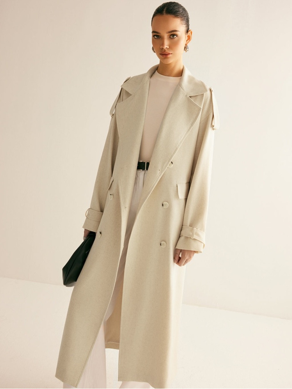 Commense Oversized Belted Trench Coat NWT Size XS Quiet Luxury Minimalist Fall